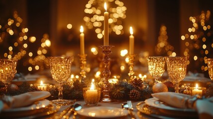 Elegant holiday dining setup with festive decorations