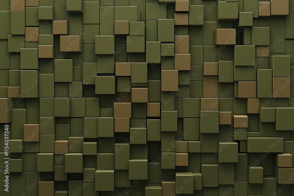 Poster a 3d geometric cube design with metallic accents and muted tones