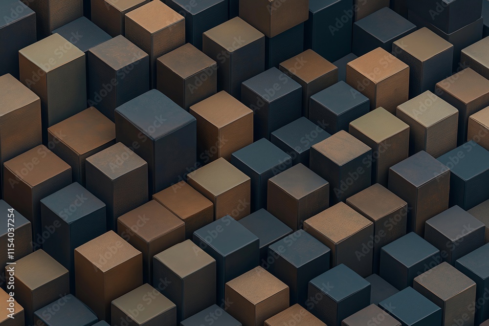 Poster a 3d geometric cube design with metallic accents and muted tones