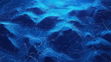 Deep blue ocean water shows intricate wave patterns and reflections, creating an abstract composition