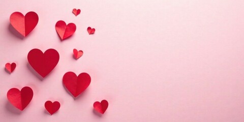 A Delicate Arrangement of Paper Hearts on a Pale Pink Background, Perfect for Valentine's Day Greetings or Romantic Designs