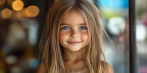 Fototapeta premium Portrait of a beautiful little girl looking at the camera