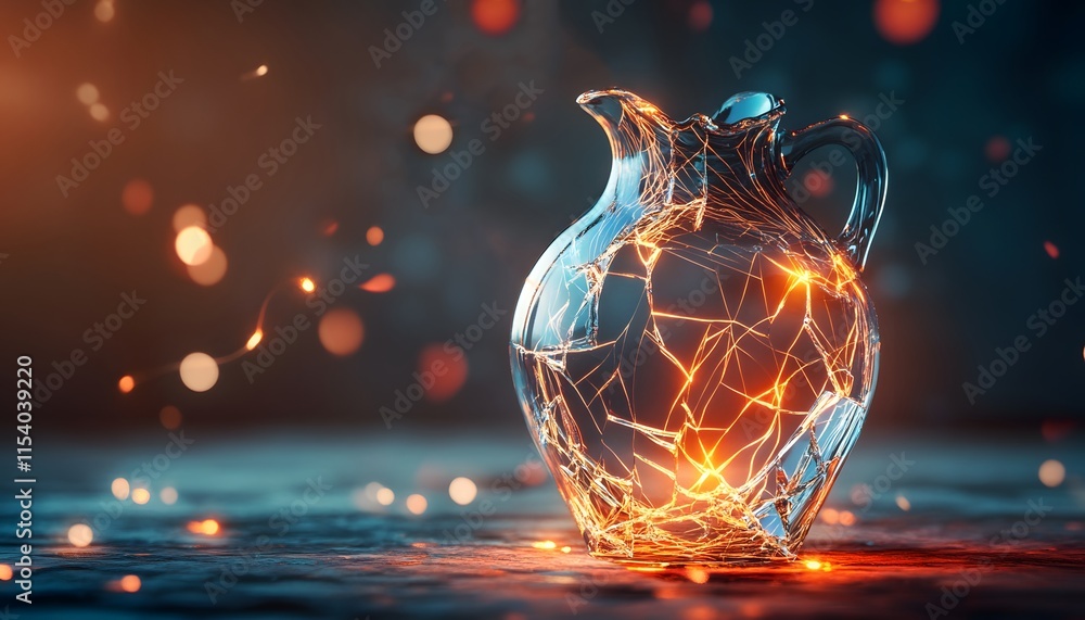 Aufkleber Elegant Glass Jug with Intricate Light Patterns and Sparkling Reflections Captured in a Magical Setting with Bokeh Effects and a Dreamy Background Glow