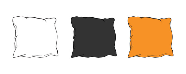 Three Simple Pillow Illustrations in White, Gray, and Orange