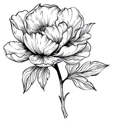 PNG Peony drawing black white.
