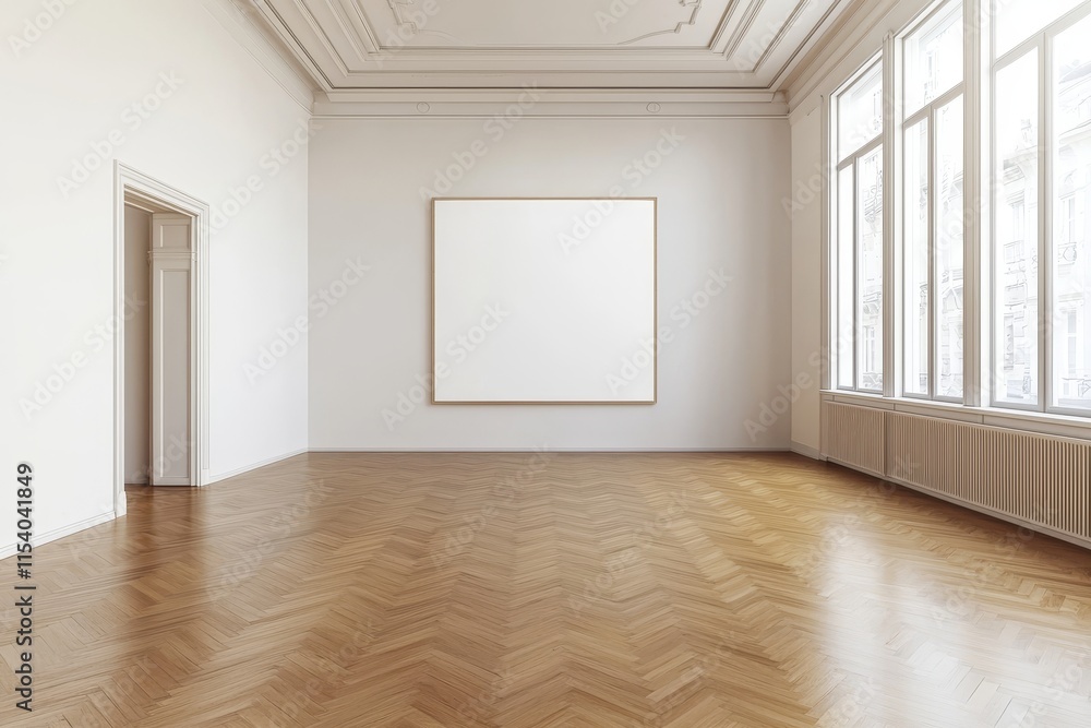 Poster bright gallery interior with minimalist design and blank canvas waiting for artwork display at a mod