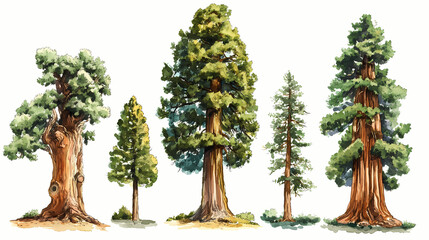 Fototapeta premium Sequoia trees five different pic. Sequoia. Illustration