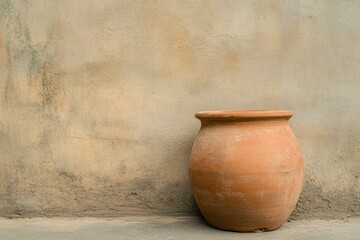 Terracotta Pot Against a Rustic Wall: A Timeless Piece of Earthenware Art.  A Simple and Stunning Decorative Item.  Perfect for Home Decor