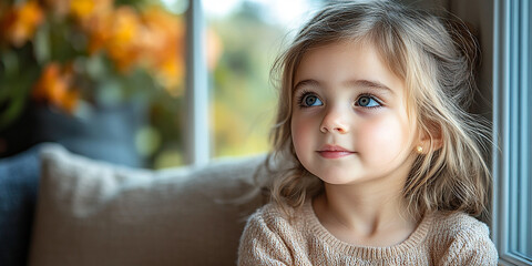 Portrait of a little pretty girl looking away