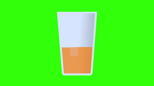 4K Animation of Orange Juice Pouring Into a Glass Cup with Green Screen Background.