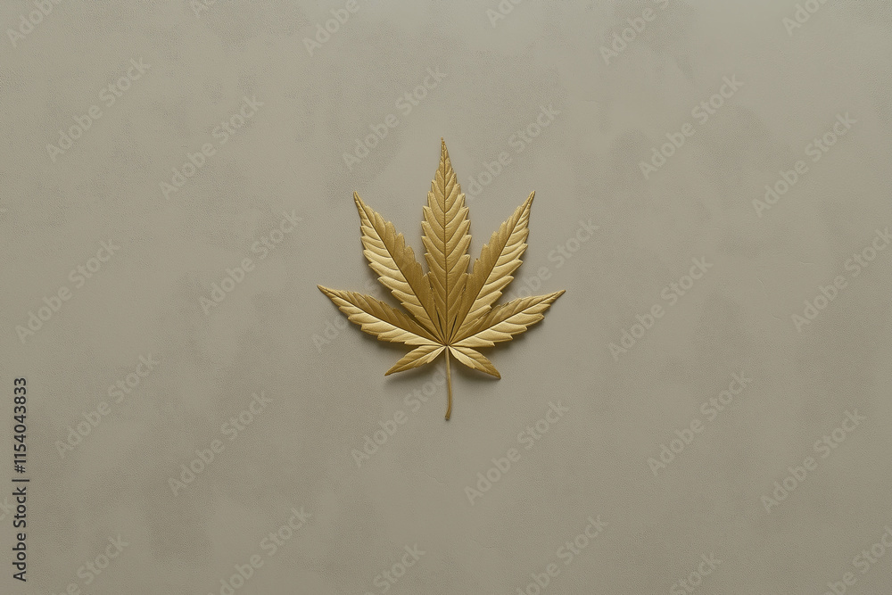 Poster a pale gray background with a single golden leaf placed in the center.