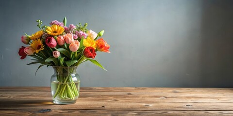 Fresh flowers arrangement on a minimalist wooden table, nature, floral,  nature, floral, garden,flowers