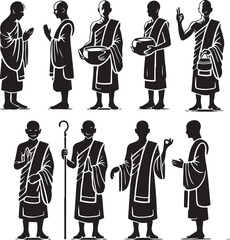 Monk Character Sets Vector Illustration