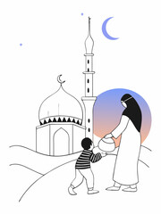 Fototapeta premium mosque dome and minarets against a sunset gradient
