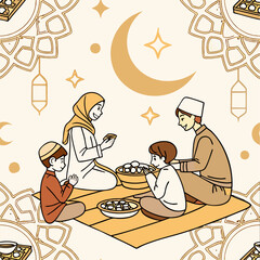 vector of a family gathering for iftar