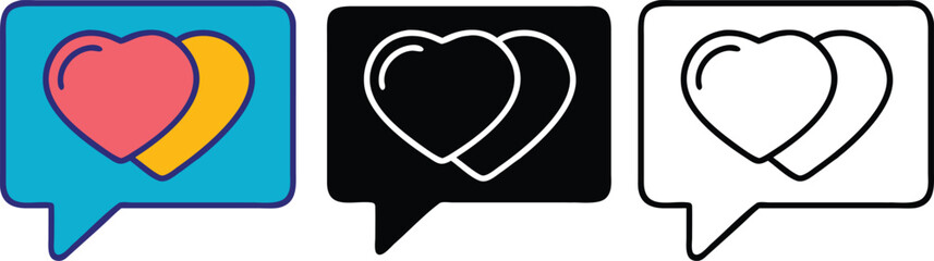 Double Heart Speech Bubble Love, Romance, Communication Icons