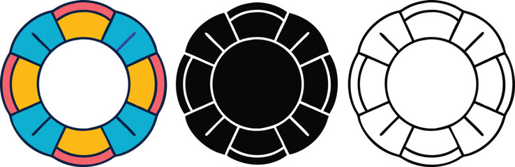 Life Preserver Icons Colorful, Black, and Outline Designs