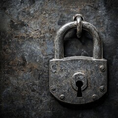 Vintage Rusty Metal Lock on a Dark Stone Surface - A Timeless Piece of Security