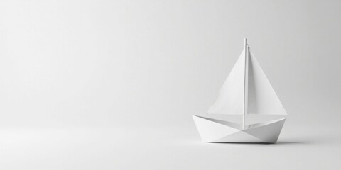 A Simple White Origami Sailboat on a Plain Background, Symbolizing Minimalism, Hope, and the Pursuit of Dreams