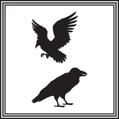 Crow silhouette illustration isolated on white background.