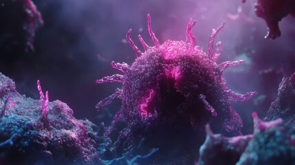 Intricate Close-Up of a Colorful Microbial Organism Highlighting Unique Structures in an Ethereal and Vibrant Underworld of Microbiology and Cell Biology