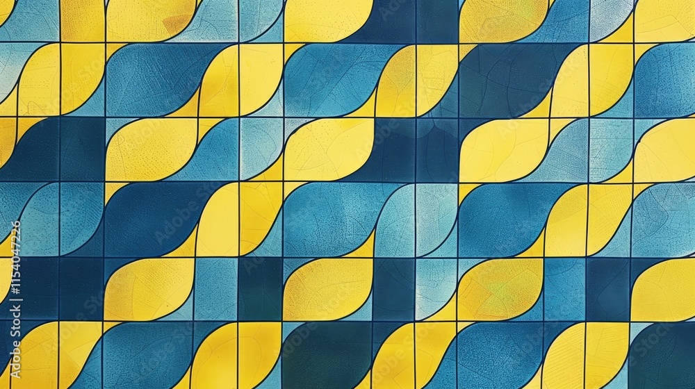 Poster a vibrant tiled pattern featuring alternating shapes in blue and yellow.