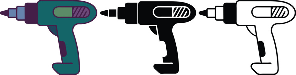 Cordless Drill Icons Green, Black, White Power Tool Designs