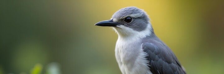 Fototapeta premium Portrait of a Grey Butcherbird a beautiful songbird with its distinctive dark eyes and grey and white plumage captured in stunning detail against a soft bokeh backdrop