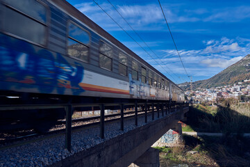Naklejka premium view of passenger train in city of bar, montenegro