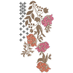 Indian traditional artwork embroidery Neckline design illustrated Multi ethnic flowers and leafs leaves with trendy embroidered ornaments and motifs Bunches. © Ali