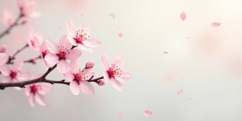 Delicate Pink Blossoms Drifting Gently on a Soft Breeze, a Serene Springtime Scene