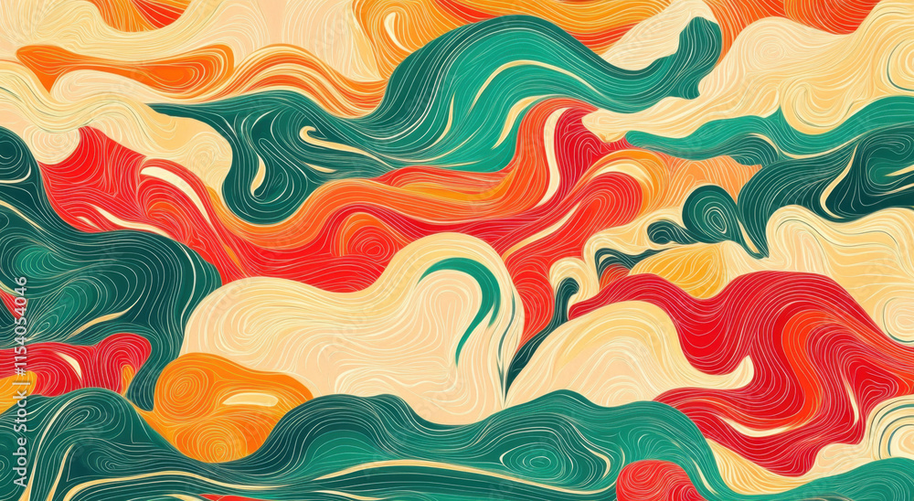 Aufkleber a vivid array of swirling patterns in shades of red, orange, green, and cream creates a dynamic and 