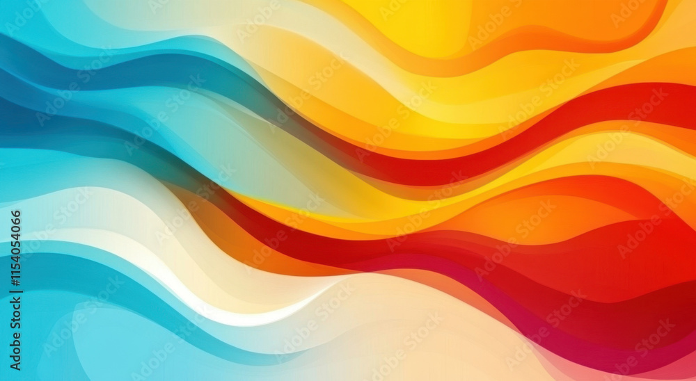 Poster dynamic waves of color flow harmoniously across the canvas, showcasing a blend of vibrant blue, oran