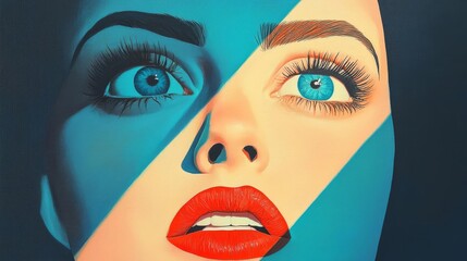 A striking portrait of a woman with vibrant makeup and bold colors.