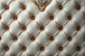 Golden leather upholstery. Luxury background with golden buttons and leather pattern. 