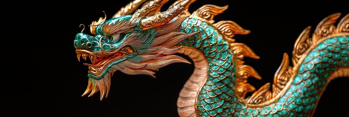 Intricate Dragon Sculpture with Vibrant Colors and Detailed Features