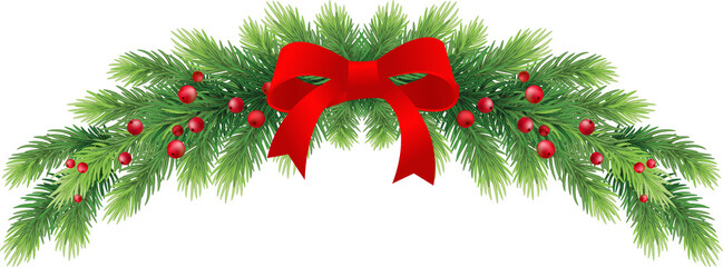 Fir tree branch with cone. Green spruce branch, decoration element for banner. Isolated illustration on transparent, png