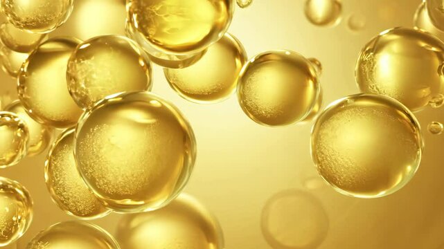 A bunch of yellow bubbles floating in the air. Some of them are small and some are large