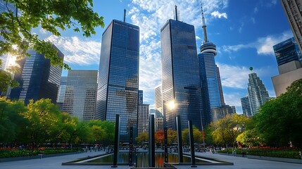 Fototapeta premium Chicago downtown skyscrapers at dusk