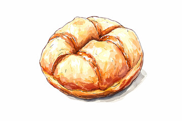 Fototapeta premium Freshly Baked Round Pastry with Golden Brown Crust and Fluffy Texture on White Background