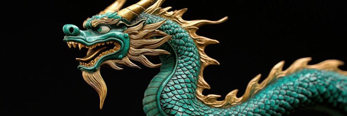 Fototapeta premium Majestic Dragon Sculpture with Intricate Details and Vivid Colors