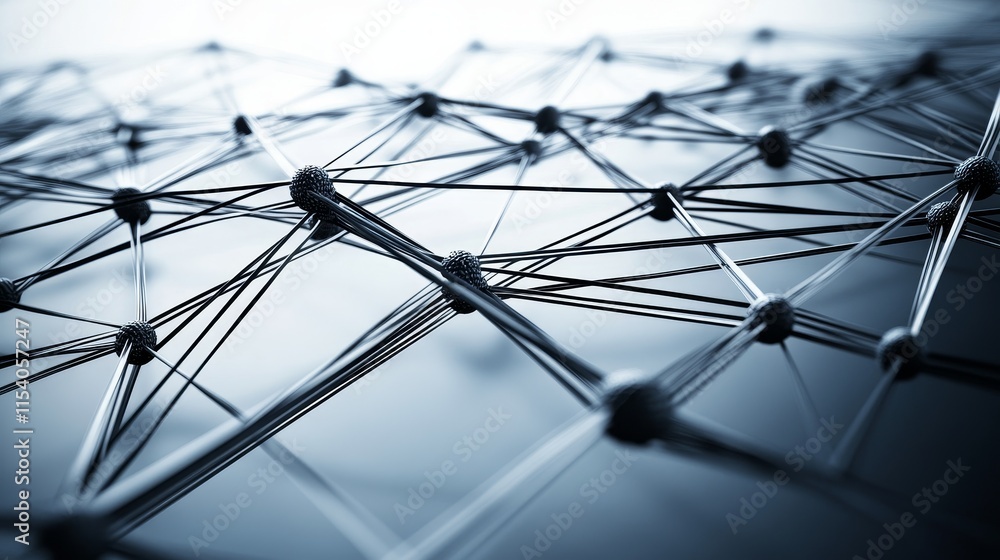Poster detailed close-up of a complex network structure showcasing intricate lines and nodes in monochrome 
