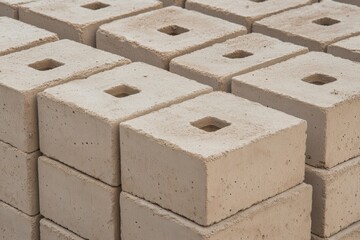 Stacked Beige Concrete Blocks for Construction - Durable and Reliable Building Materials