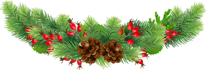 Christmas garland. pine twigs and spruce branches. Christmas border with holiday decorations on transparent, png © 151115