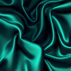 Fototapeta premium Turquoise silk satin. Gradient. Metal. Wavy folds. Glossy cloth surface. Beautiful turquoise green background with space for design. copy