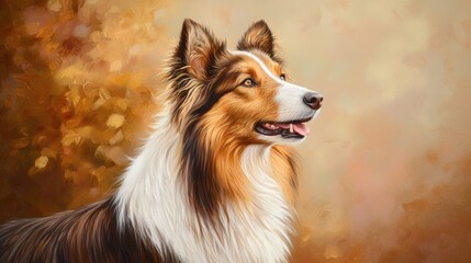 Majestic Collie Dog in Autumn Landscape with Warm Tones