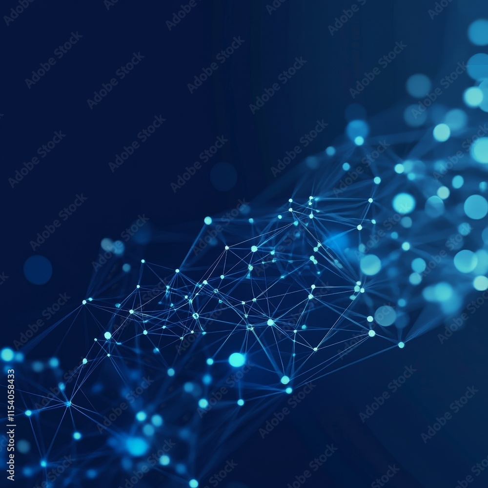 Aufkleber Network of Blue Particles Illustrating Digital Connectivity and Data Flow in a Futuristic Abstract Design