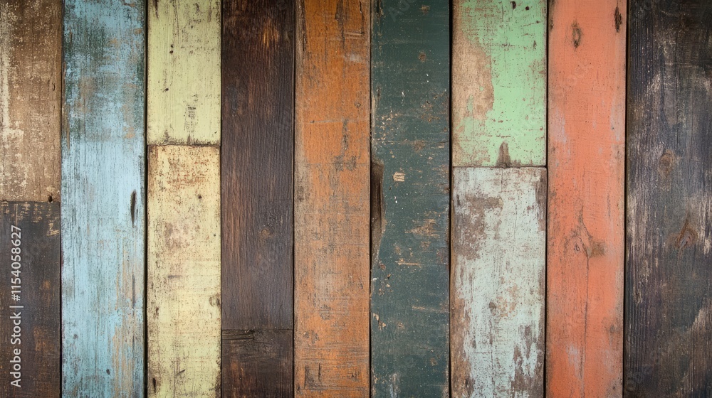 Poster weathered wood texture with vibrant colors and decay patterns, ideal for rustic design and artistic 