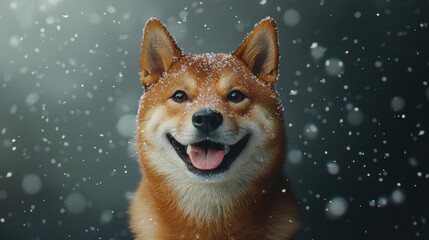 Obraz premium Happy Shiba Inu Dog Smiling in a Snowy Winter Wonderland Scene