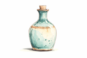 Elegant Turquoise Ceramic Bottle with Cork Stopper, Artistic Handcrafted Design and Smooth Glazing